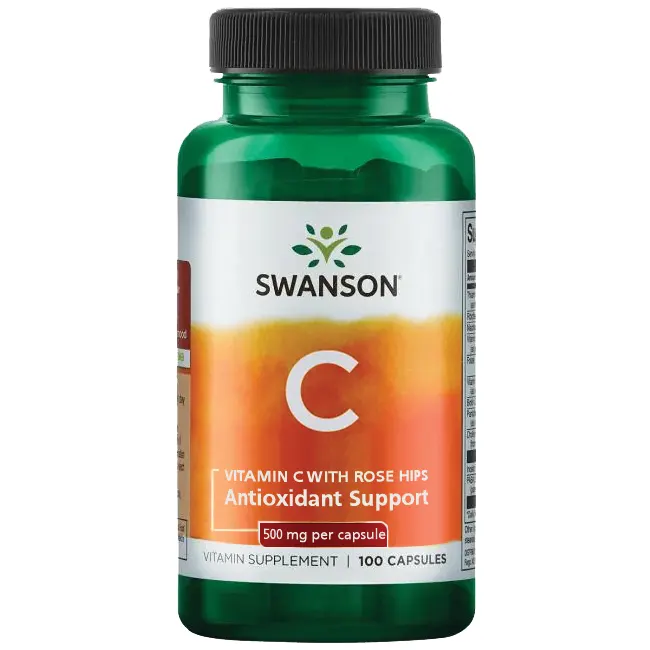 SWANSON Vitamin C with Rose Hips Extract (Witamina C z ekstraktem z dzikiej róży) 500mg 100 Kapsułek