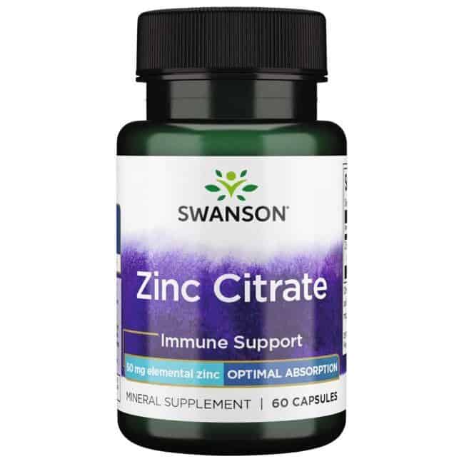 SWANSON Zinc Citrate 50mg (Cytrynian Cynku) 60 Kapsułek