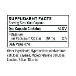 THORNE RESEARCH Potassium Citrate (Potas, Cytrynian potasu) 90 Kapsułek wegetariańskich