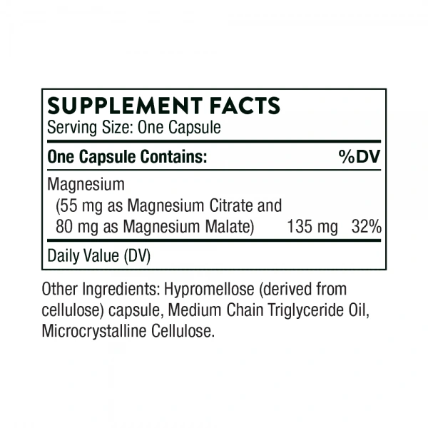 THORNE Magnesium CitraMate (Citrate + Malate Magnesium) 135mg - 90 vegetarian caps