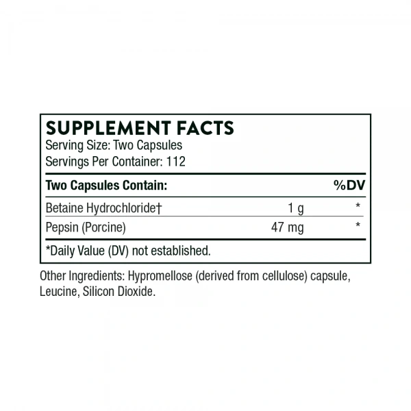 THORNE Betaine HCL & Pepsin 225 vegetarian capsules