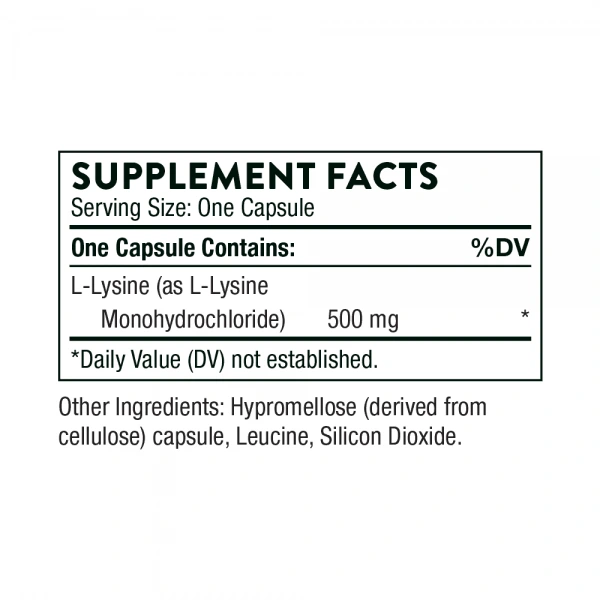 THORNE L-Lysine (Lizyna) 500mg - 60 kapsułek wegetariańskich
