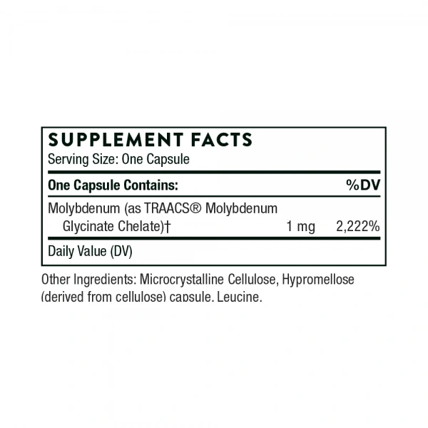 THORNE Molybdenum Glycinate (Glicynian Molibdenu - Detoksykacja Wątroby) - 60 kapsułek wegetariańskich