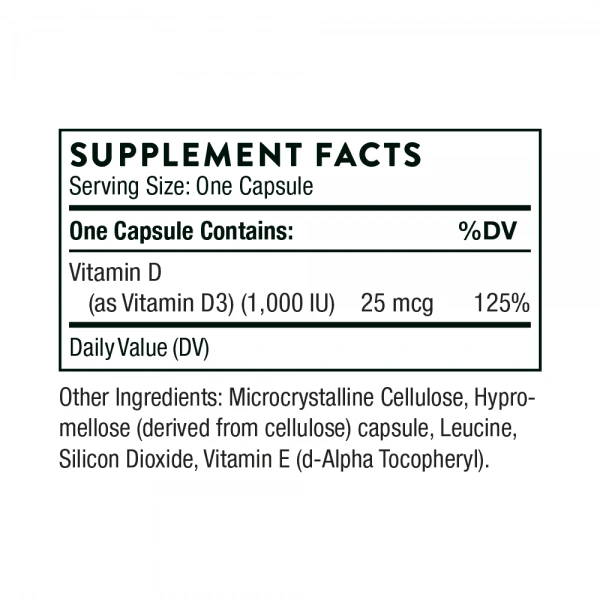 THORNE Vitamin D3 1000 IU - 90 vegetarian capsules