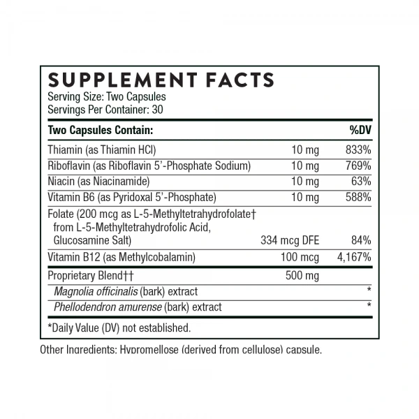 THORNE RESEARCH Relora Plus (Bark Extract, Folic Acid, Vitamin B) 60 Vegetarian Capsules