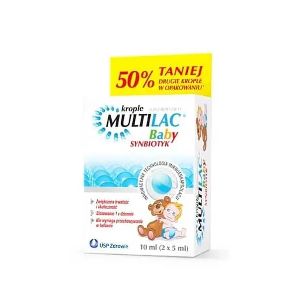 MULTILAC Baby Synbiotyk (Probiotyk + Prebiotyk, Wsparcie Układu Pokarmowego) 2 x 5ml