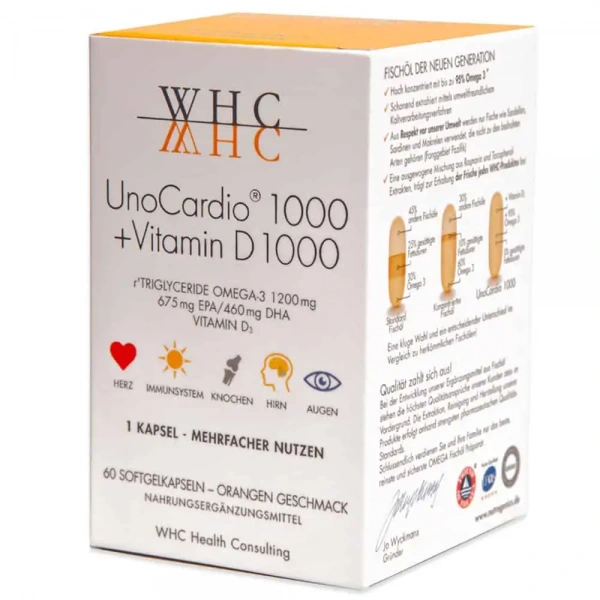 WHC UnoCardio 1000 (Omega-3, EPA, DHA + Witamina D3) 60 Kapsułek żelowych
