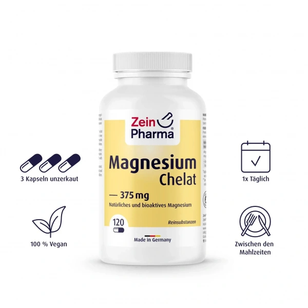 ZEIN PHARMA Magnesium Chelat 375mg (Magnez chelatowany) 120 Kapsułek wegańskich