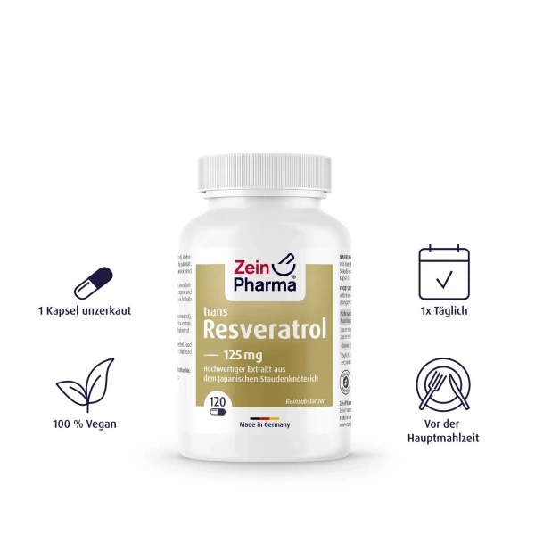 ZEIN PHARMA Resveratrol 125mg (Cardiovascular Support) 120 Vegan Capsules
