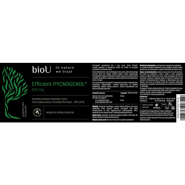 bioU Efficient Pycnogenol 65% OPC (Cardiovascular System, Blood Vessels) 60 Capsules