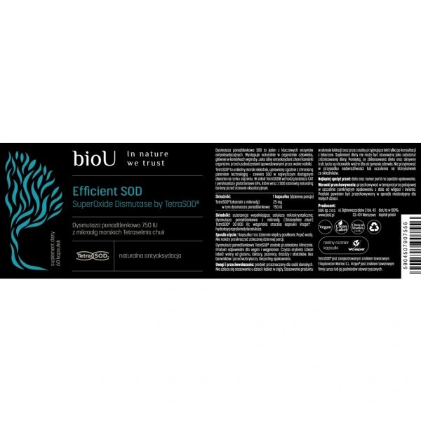 bioU Efficient SOD by TetraSOD® (Antyoksydacja) 60 Kapsułek