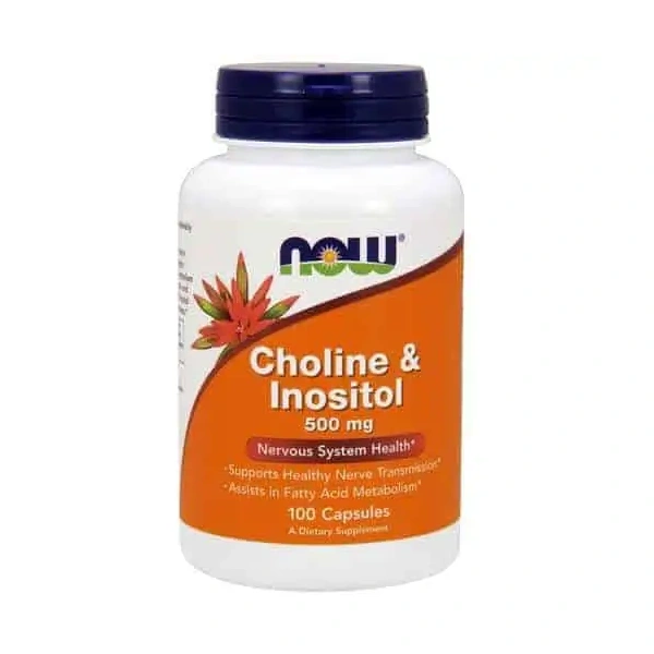 NOW FOODS Choline and Inositol 500mg (Cholina Inozytol) - 100 kapsułek wegańskich