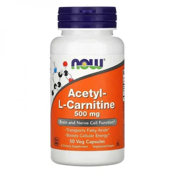 NOW FOODS Acetyl L-Carnitine 500mg 50 Vegan Capsules
