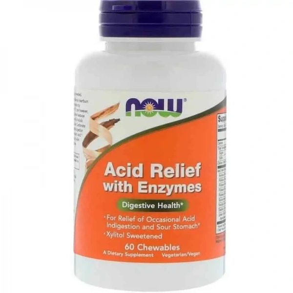 NOW FOODS Acid Relief with Enzymes (Zdrowie Układu Pokarmowego) 60 Tabletek do żucia