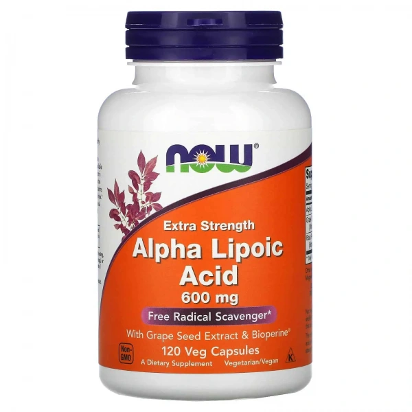 NOW FOODS Alpha Lipoic Acid Extra Strength 600mg (Kwas Alfa Liponowy) 120 Kapsułek wegetariańskich