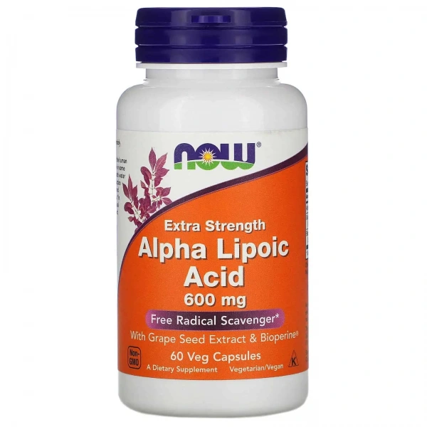 NOW FOODS Alpha Lipoic Acid Extra Strength 600mg (Kwas Alfa Liponowy) 60 Kapsułek wegetariańskich