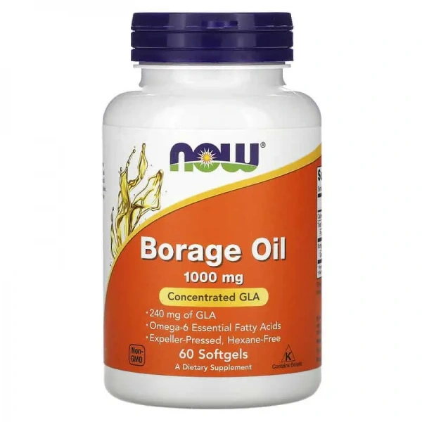 NOW FOODS Borage Oil 1000mg (Borage seed oil, GLA) 60 Softgels