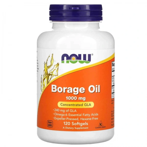 NOW FOODS Borage Oil 1000mg (Borage seed oil, GLA) 120 Softgels