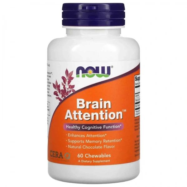NOW FOODS Brain Attention™ (Mózg, Funkcje Poznawcze) 60 Tabletek do żucia