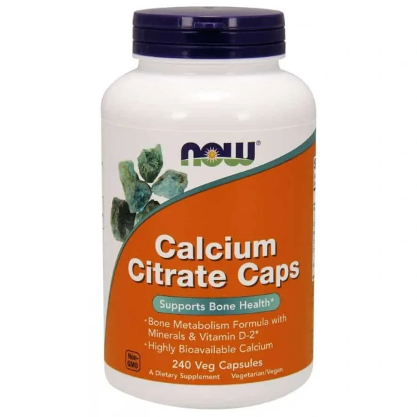 NOW FOODS Calcium Citrate Caps (Cytrynian Wapnia z Minerałami i Witaminą D2) 240 kapsułek wegańskich