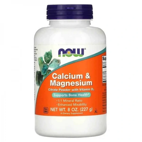 NOW FOODS Calcium & Magnesium Citrate Powder with Vitamin D3 (Cytrynian Wapnia i Magnezu z Witaminą D3) 227g