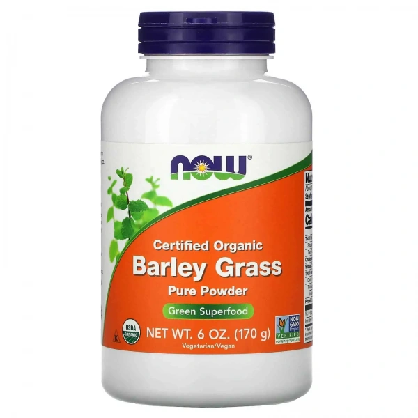 NOW FOODS Certified Organic Barley Grass Pure Powder 6 oz. (170g)