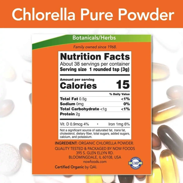 NOW FOODS Certified Organic Chlorella Pure Powder 4 oz. (113g)
