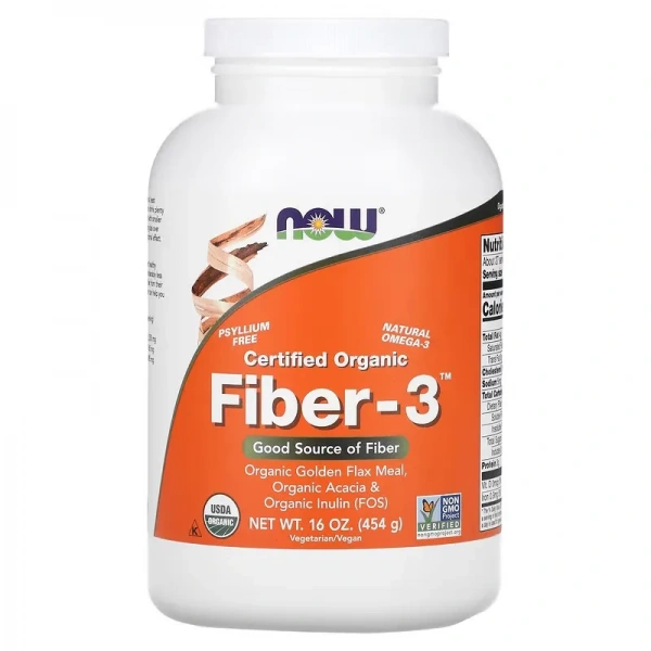 NOW FOODS Certified Organic Fiber-3 (Dietary fibre, intestinal support) 454g
