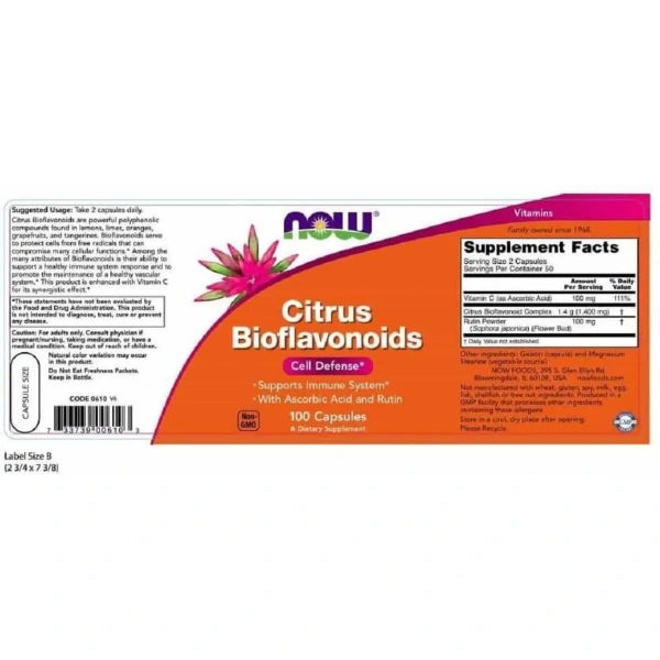 NOW FOODS Citrus Bioflavonoids 700mg (Cell Defense) 100 Capsules