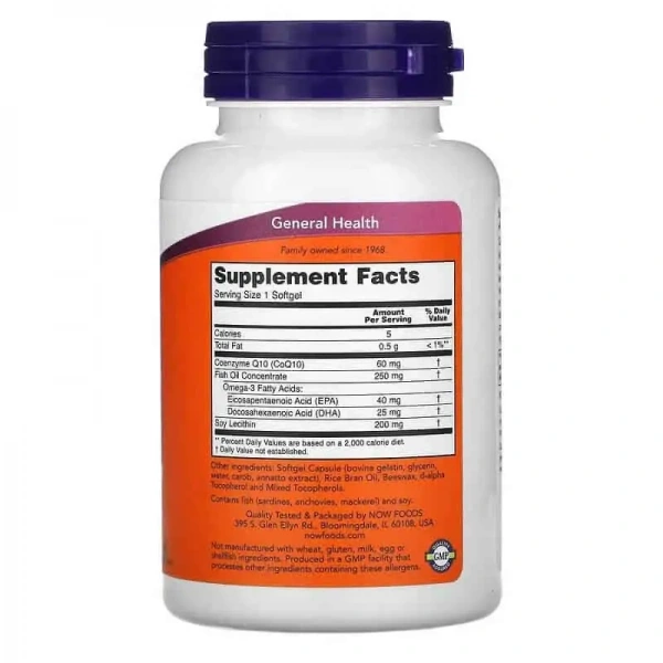 NOW FOODS CoQ10 with Omega-3 Fish Oil 60mg (Cardiovascular Health) 120 Softgels