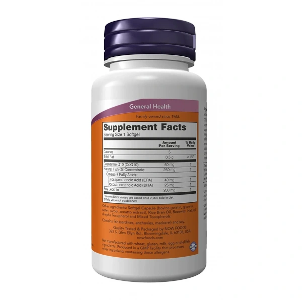NOW FOODS CoQ10 with Omega-3 Fish Oil 60mg (Cardiovascular Health) 60 Softgels