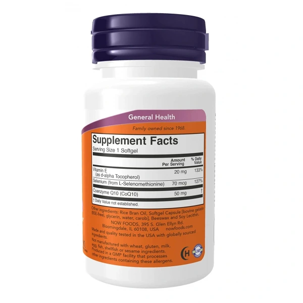 NOW FOODS CoQ10 with Selenium & Vitamin E 50mg (Cardiovascular Health) 50 Softgels