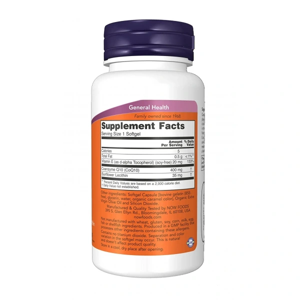 NOW FOODS CoQ10 with Vitamin E & Sunflower Lecithin 400mg (Cardiovascular Health) 30 Softgels