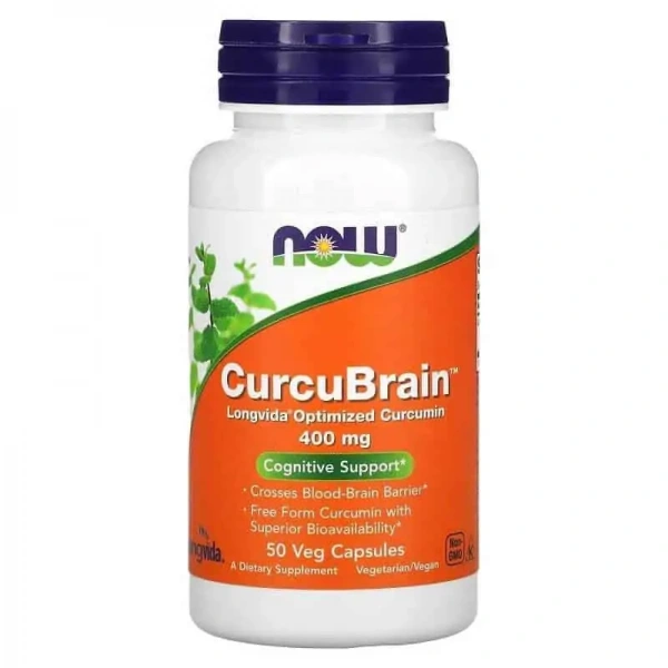 NOW FOODS CurcuBrain 400mg (Curcumin, Cognitive Support) 50 Vegetarian Capsules
