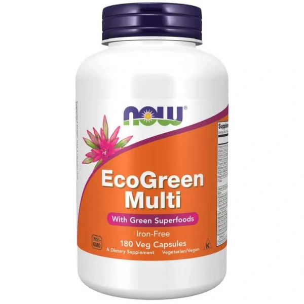 NOW FOODS EcoGreen Multi Vitamin Iron Free (Multiwitamina) 180 Kapsułek wegetariańskich