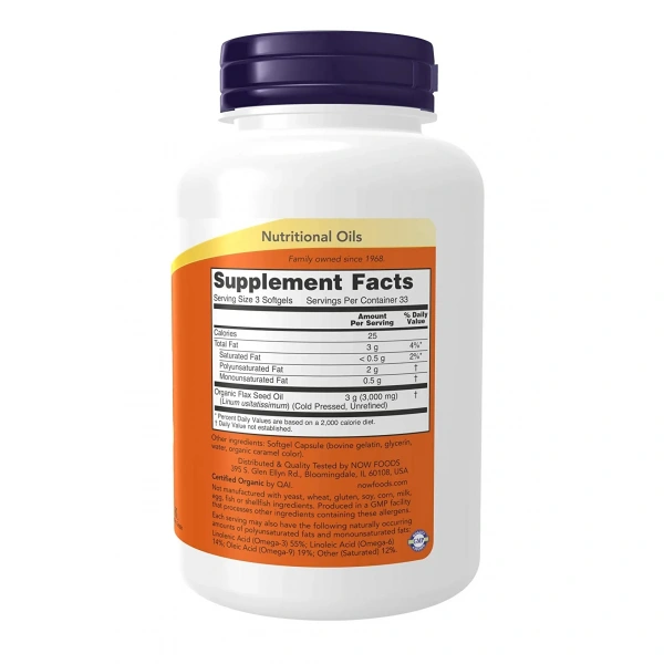 NOW FOODS Flax Oil 1000mg (Cardiovascular Support) 100 Softgels