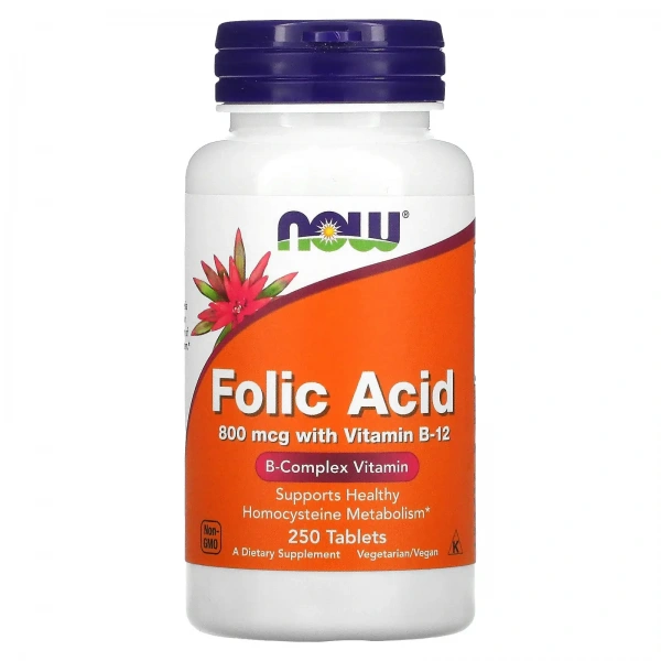 NOW FOODS Folic Acid with Vitamin B12 800mcg 250 Vegetarian Tablets