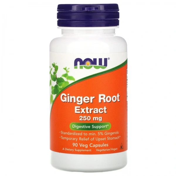 NOW FOODS Ginger Root Extract 250mg (Korzeń imbiru, Wsparcie trawienia) 90 Kapsułek wegetariańskich