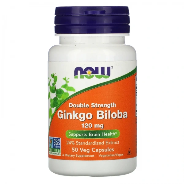 NOW FOODS Ginkgo Biloba Double Strength 120mg (Wsparcie zdrowia mózgu) 50 Kapsułek wegetariańskich