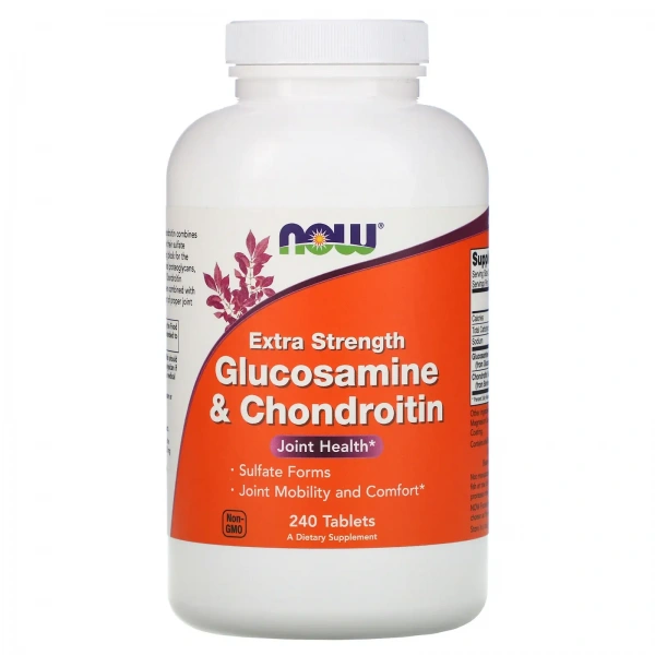 NOW FOODS Glucosamine & Chondroitin Extra Strength (Glukozamina i Chondroityna, Zdrowie stawów) 240 Tabletek
