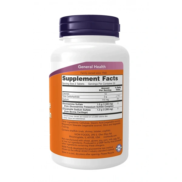 NOW FOODS Glucosamine & Chondroitin Extra Strength (Glukozamina i Chondroityna, Zdrowie stawów) 60 Tabletek