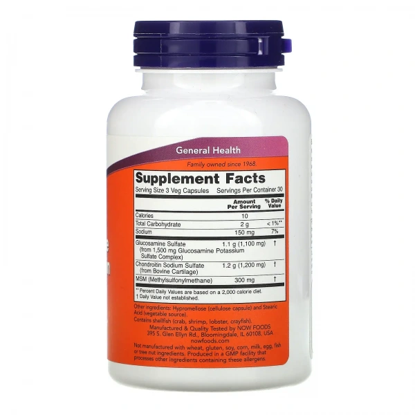 NOW FOODS Glucosamine & Chondroitin with MSM (Joint Health) 90 Vegetarian Capsules