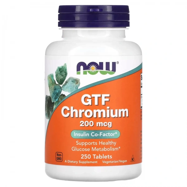 NOW FOODS GTF Chromium 200mcg (Chrom) 250 Tabletek wegetariańskich