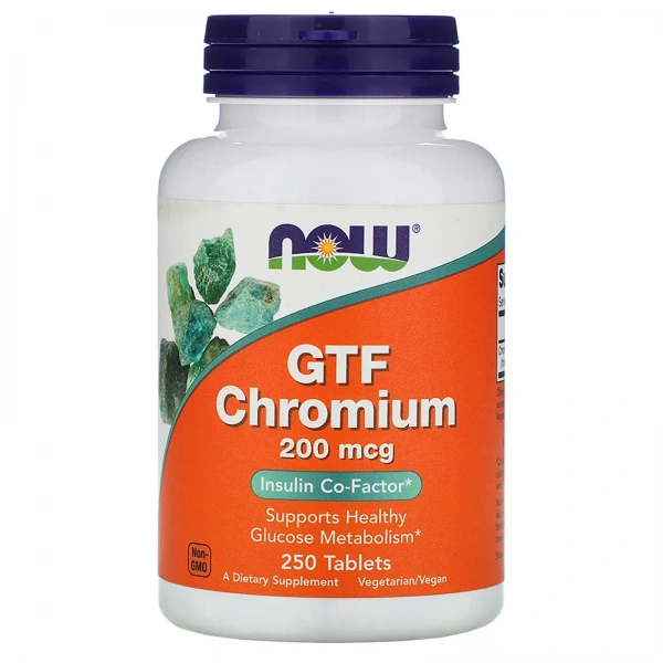 NOW FOODS GTF Chromium 200mcg (Insulin Co-Factor, Glucose metabolism) 100 Vegetarian Tablets