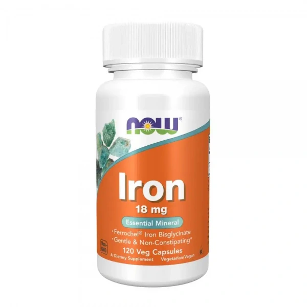 NOW FOODS Iron 18mg (Essential Mineral) 120 Vegetarian Capsules