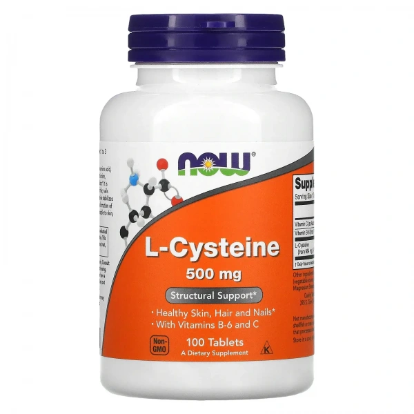 NOW FOODS L-Cysteine 500mg (Structural Support, Healthy Skin, Hair and Nails) 100 Tablets
