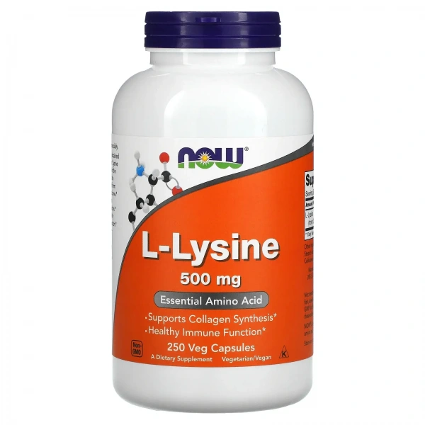 NOW FOODS L-Lysine 500mg (Supports Collagen Synthesis) 250 Vegetarian Capsules