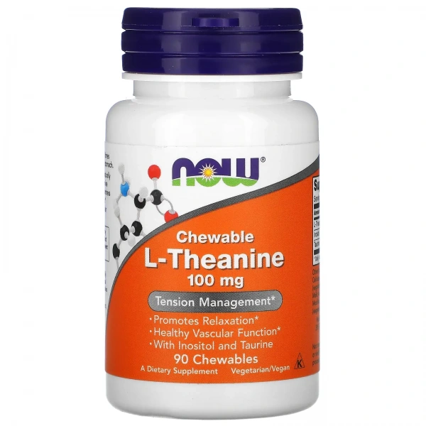 NOW FOODS L-Theanine 100mg (L-Teanina) 90 Tabletek do żucia