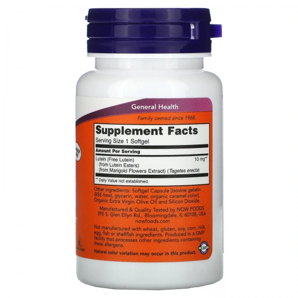 NOW FOODS Lutein 10mg (Supports Eye Health) 120 Softgels