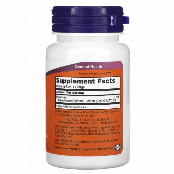 NOW FOODS Lycopene (Supports Vascular Health) 60 Softgels